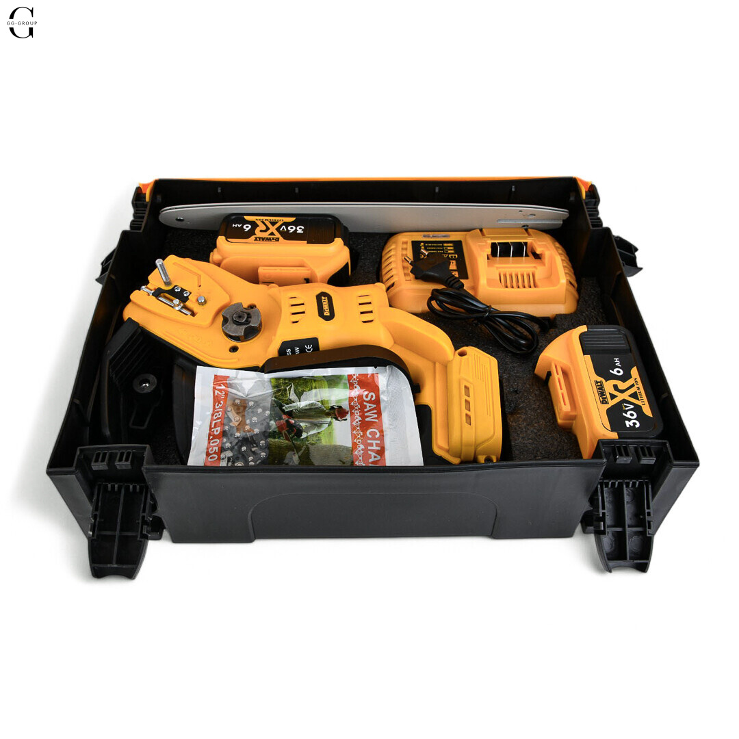 Акумуляторна ланцюгова пилка DeWALT 36V, 6.0 А·рік, безщіткова, кейс, шина 12 дюймів 