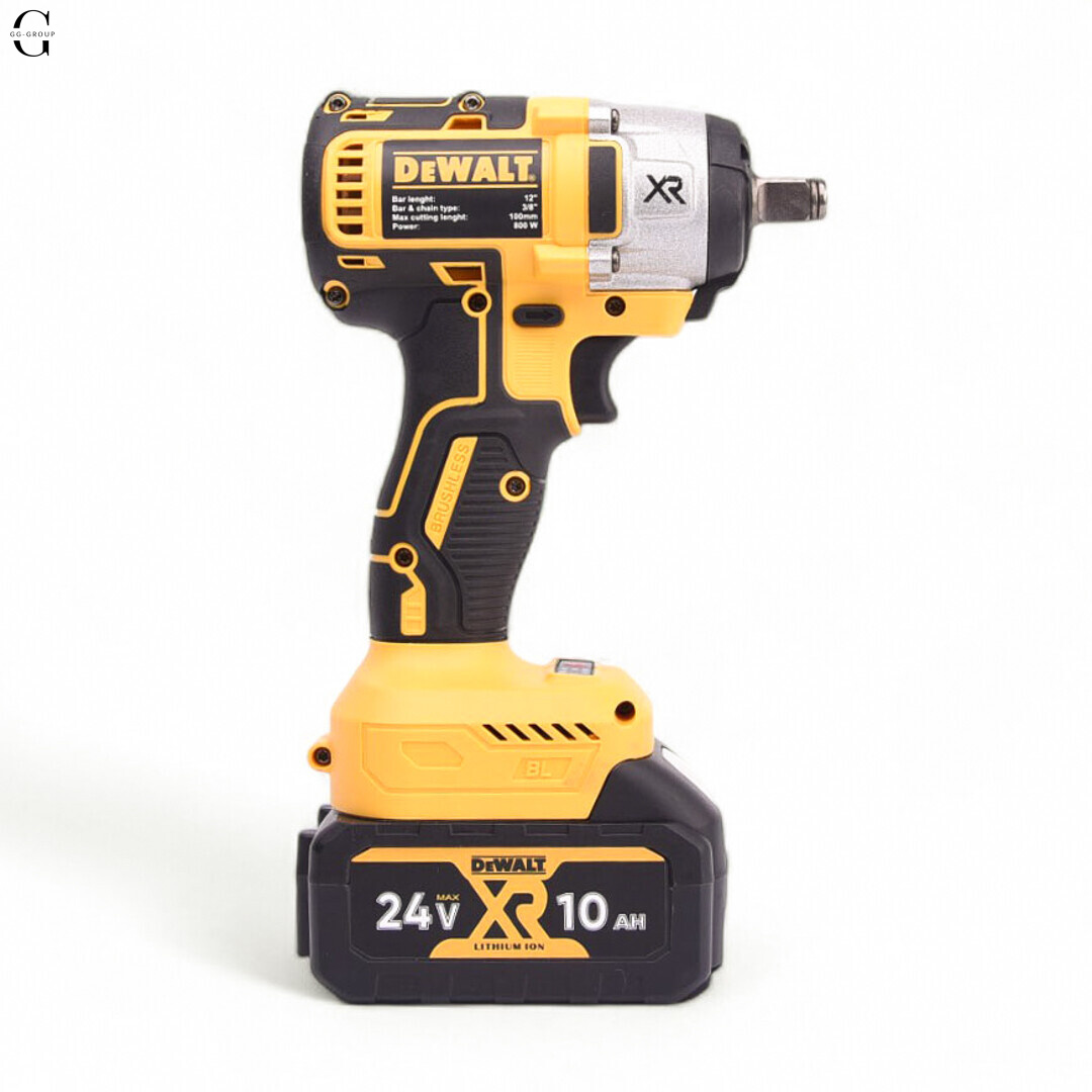 DeWALT гайковерт акумуляторний 24V безщітковий з кейсом, 2×10Ah акумуляторами та набором насадок