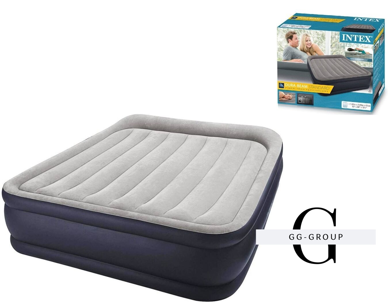 Intex Велюр матрас 64136 ND (2) двуспальный с подголовником, со встроенным насосом, размер 203х152х42см