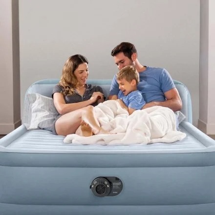 Intex 64450 Надувная Кровать 236×152×86 см PLUSH Изголовье, Электронасос, Dura-Beam DELUXE Queen