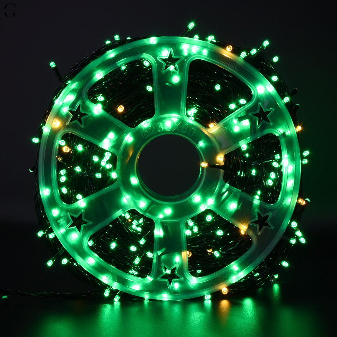 Гирлянда LED 50м 500 LED зеленая, с контроллером, каждый 100-й диод белый