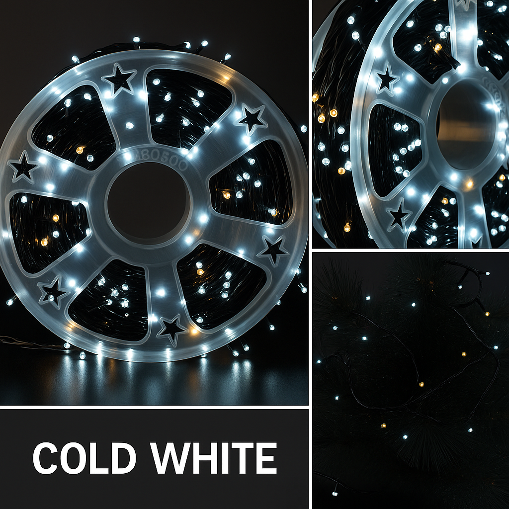 Гирлянда LED 50м 500 LED белая, с контроллером, каждый 100-й диод белый