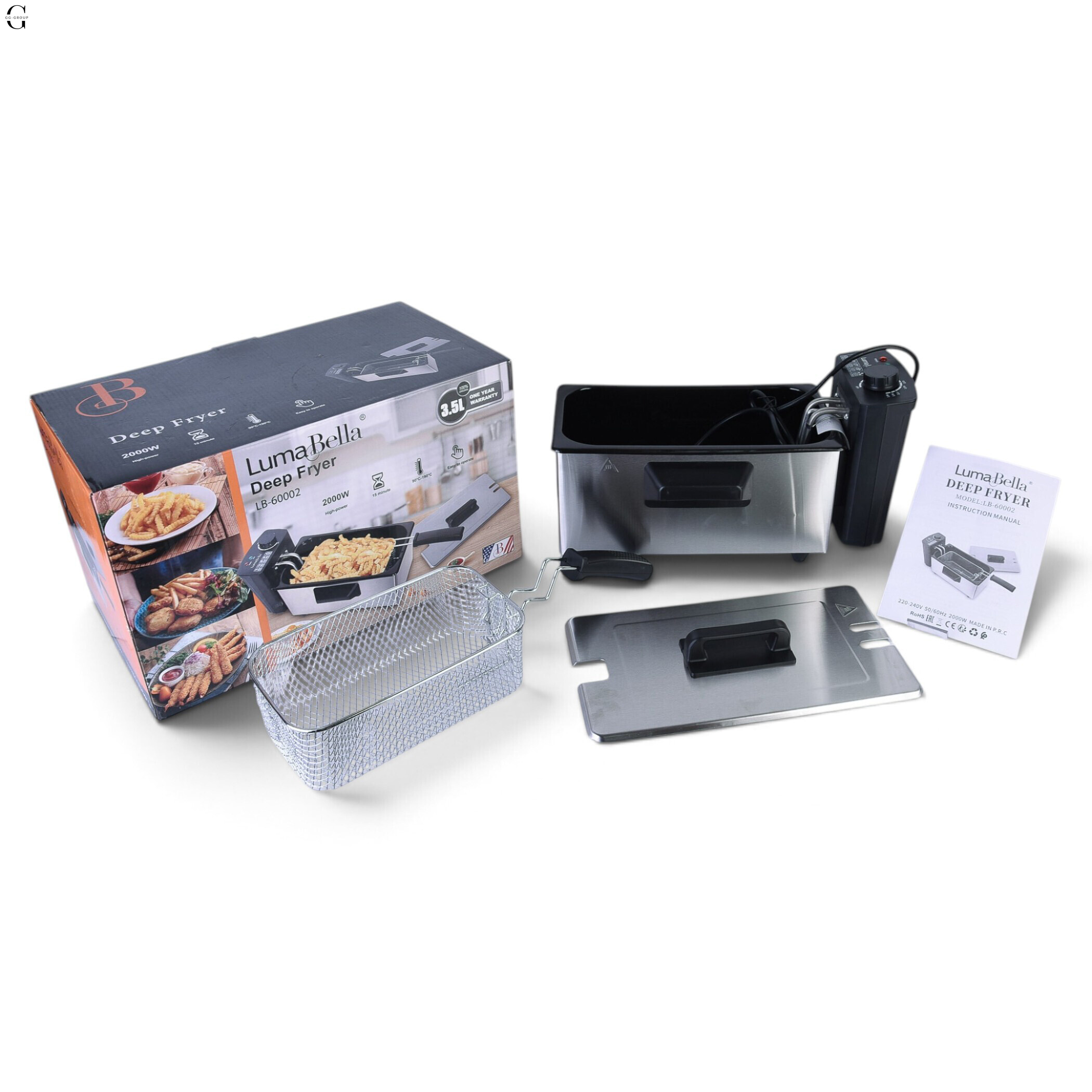 Электрическая фритюрница LumaBella LB-60002 3,5 л, 2000 Вт с регулировкой температуры, корзиной и крышкой