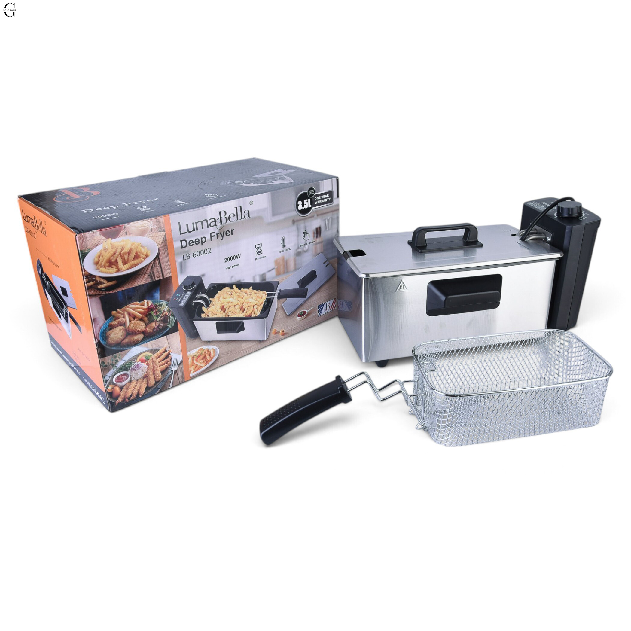 Электрическая фритюрница LumaBella LB-60002 3,5 л, 2000 Вт с регулировкой температуры, корзиной и крышкой