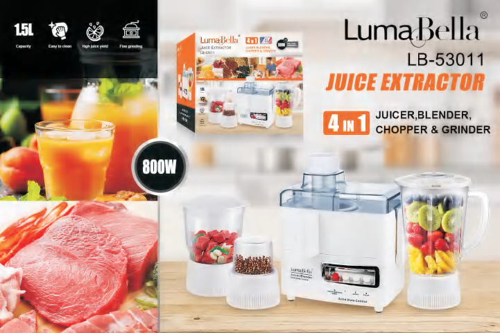 Соковыжималка электрическая бытовая 4в1 LumaBella LB-53011 800 Вт, 3 скорости, 1.5 л