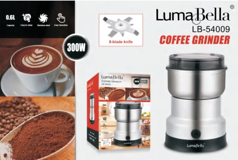 Кофемолка LumaBella LB-54009 300 Вт, емкость 0,6 л, нержавеющая сталь, защита от перегрева