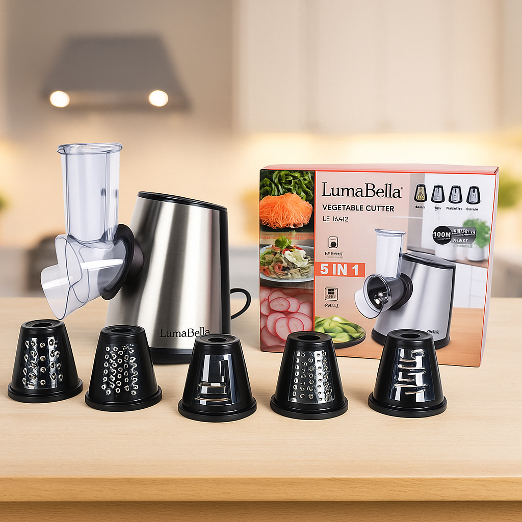 Измельчитель овощей 5в1 LumaBella LB-56012 800 Вт, насадки из нержавеющей стали, противоскользящие ножки
