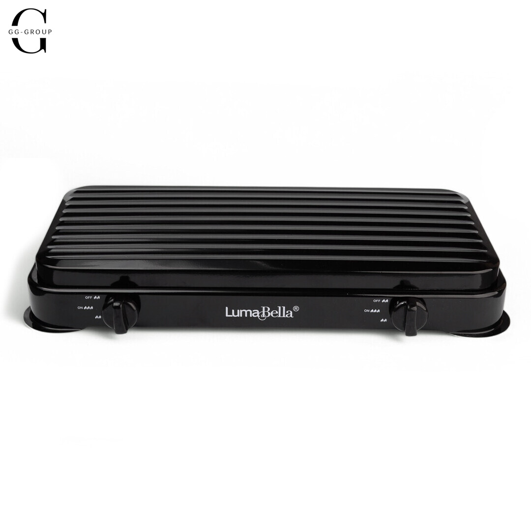 Настольная газовая плита LumaBella LB-57006, 2 конфорки, 4,4 кВт, чугунные решетки, для баллонного газа, с крышкой