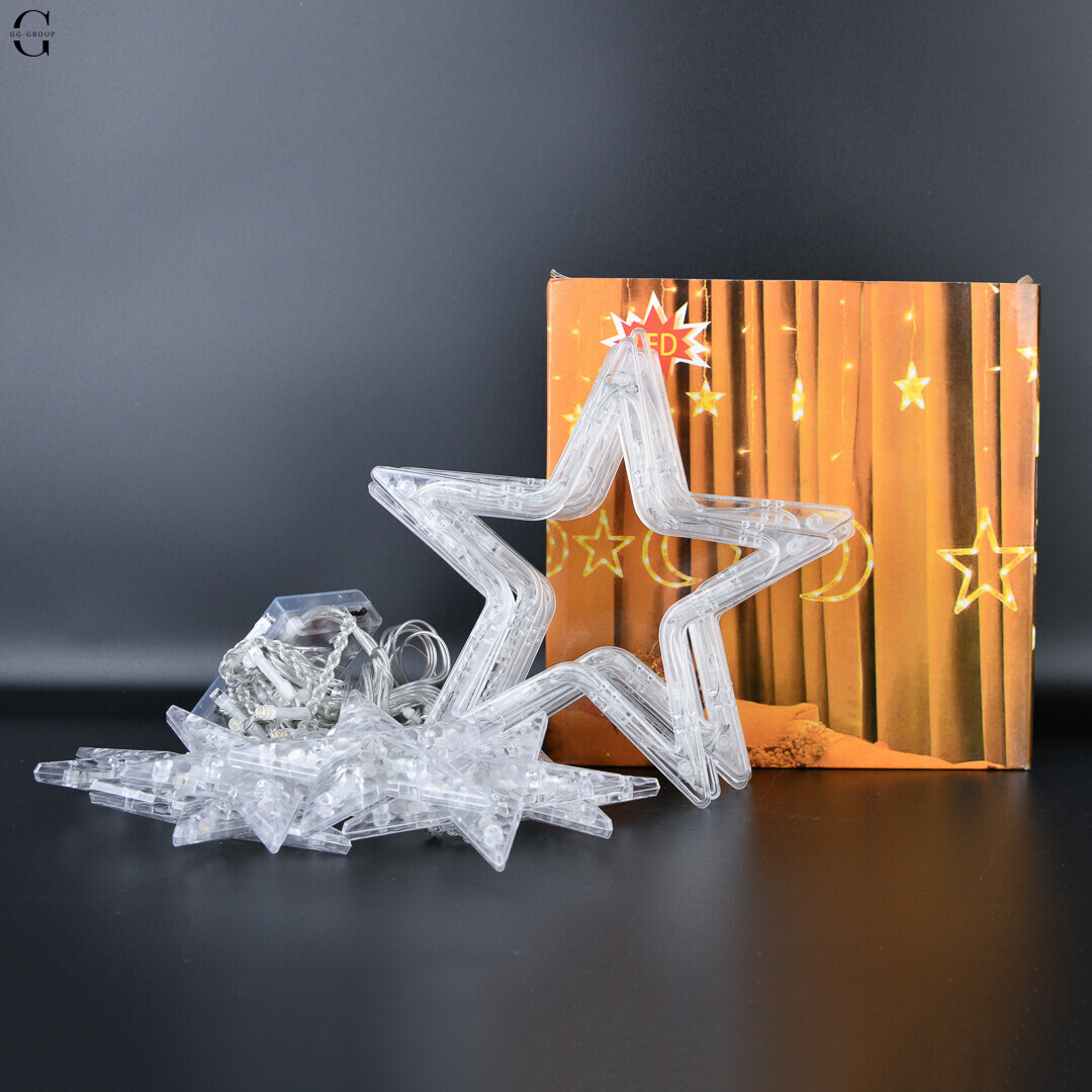 Світлодіодна гірлянда Штора Зірки 2.5 метра 138LED 12 зірок Теплий білий USB+AA