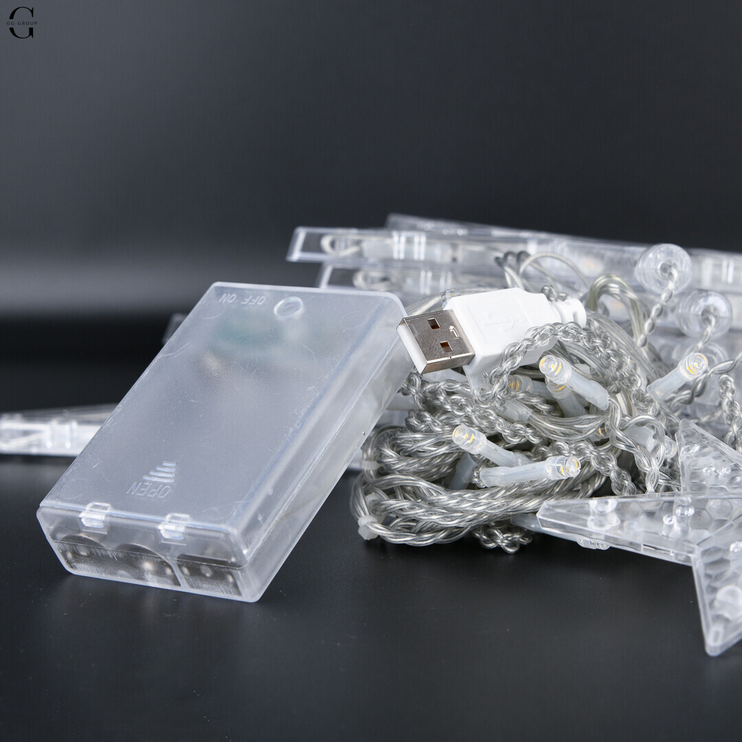 Світлодіодна гірлянда Штора Зірки 2.5 метра 138LED 12 зірок Теплий білий USB+AA
