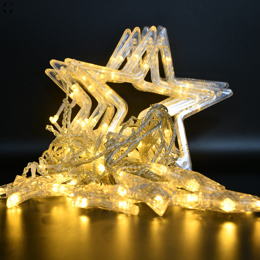 Світлодіодна гірлянда Штора Зірки 2.5 метра 138LED 12 зірок Теплий білий USB+AA