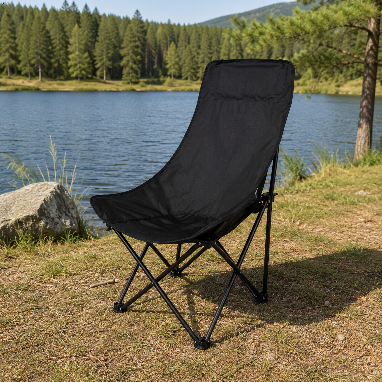Сложное туристическое кресло-паук Compact Outdoor Chair 100 кг с черным чехлом.