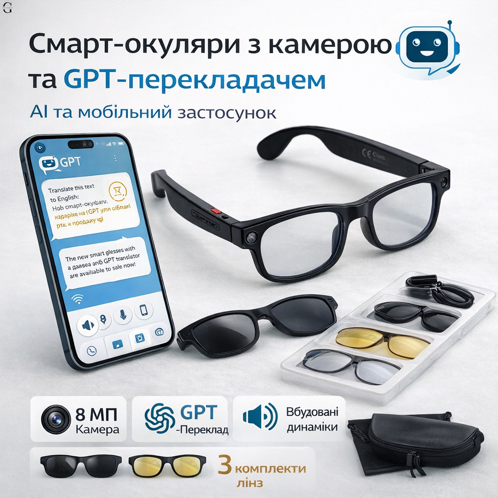 Смарт-окуляри AIMB-G1 з камерою 8 MP, AI-перекладачем GPT та Wi-Fi