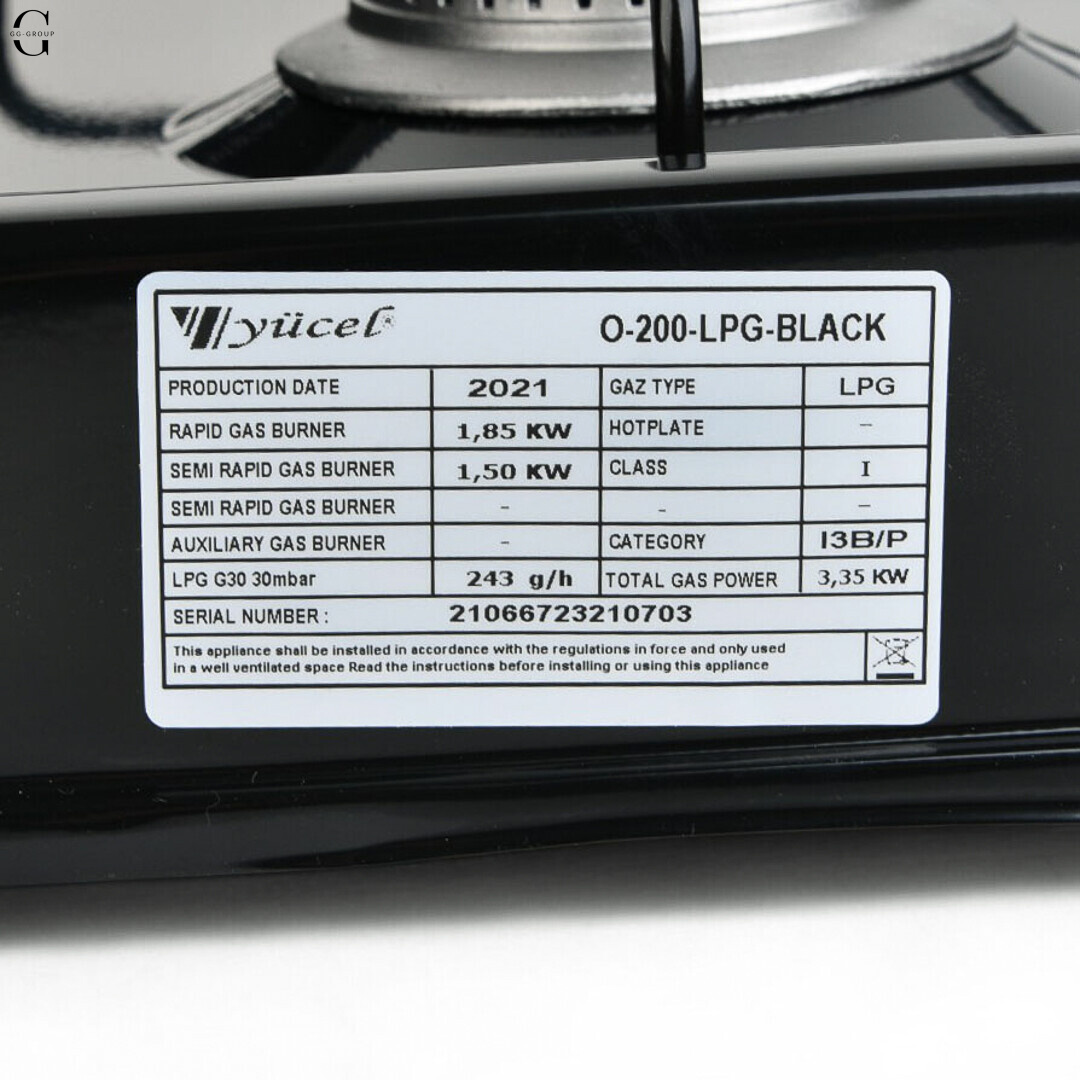 Плита газова настільна YUCEL O-200-LPG-black, 2 конфорки, емаль, з кришкою, ТУРЦІЯ