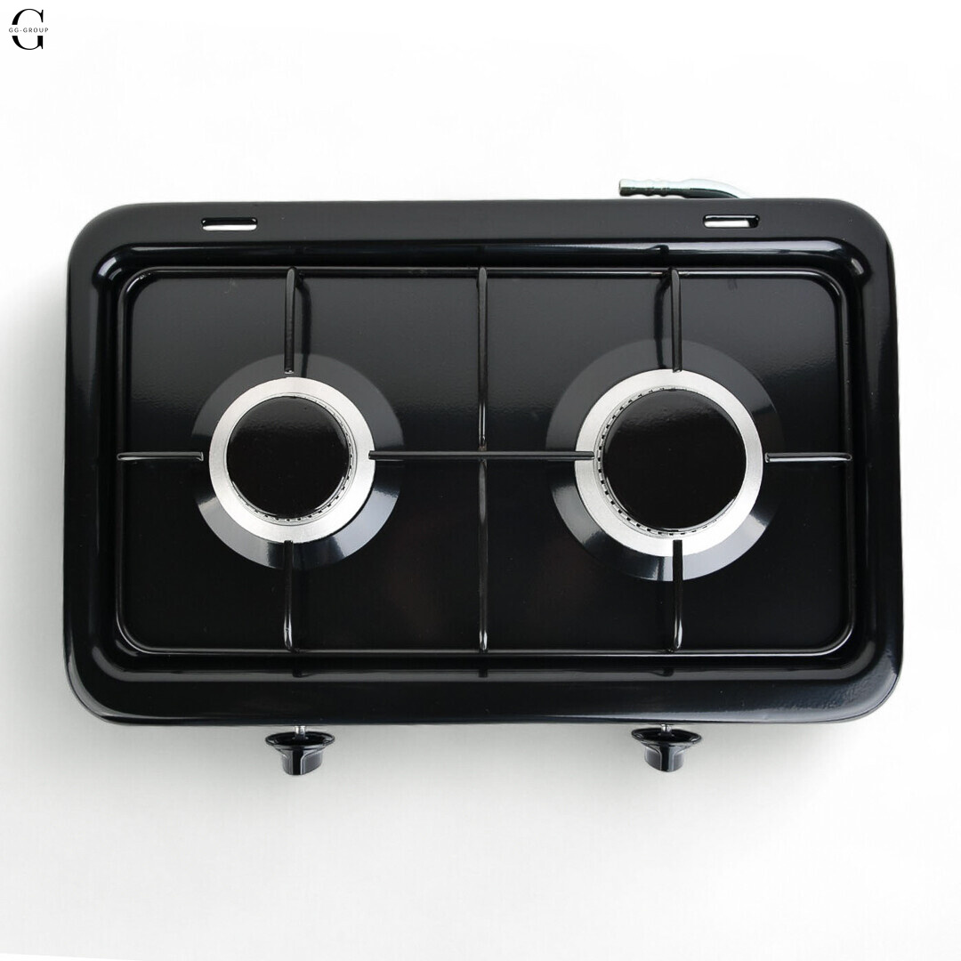 Плита газова настільна YUCEL O-200-LPG-black, 2 конфорки, емаль, з кришкою, ТУРЦІЯ