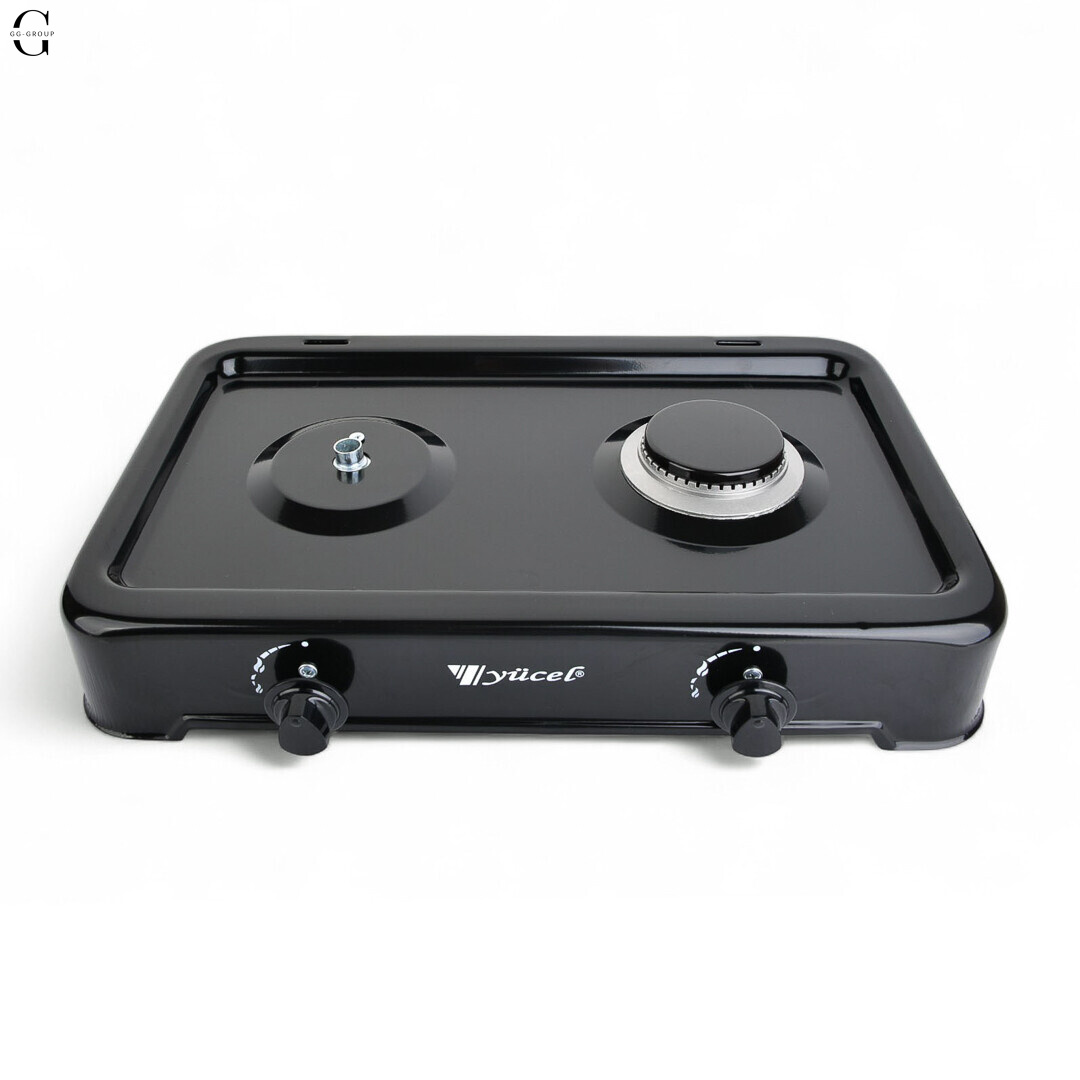 Плита газова настільна YUCEL O-200-LPG-black, 2 конфорки, емаль, з кришкою, ТУРЦІЯ
