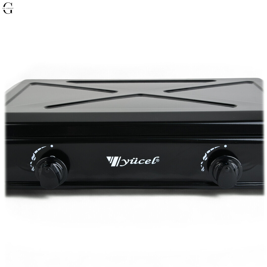 Плита газова настільна YUCEL O-200-LPG-black, 2 конфорки, емаль, з кришкою, ТУРЦІЯ