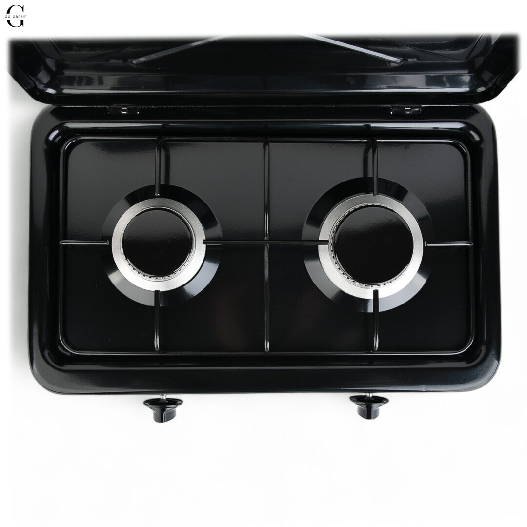 Плита газова настільна YUCEL O-200-LPG-black, 2 конфорки, емаль, з кришкою, ТУРЦІЯ