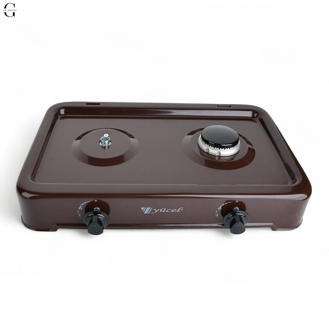 Плита газовая настольная YUCEL O-200-LPG-black, 2 конфорки, эмаль, с крышкой, ТУРЦИЯ