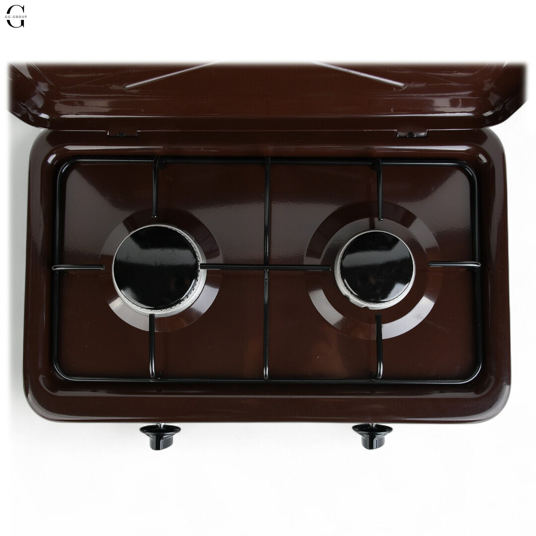 Плита газовая настольная YUCEL O-200-LPG-black, 2 конфорки, эмаль, с крышкой, ТУРЦИЯ