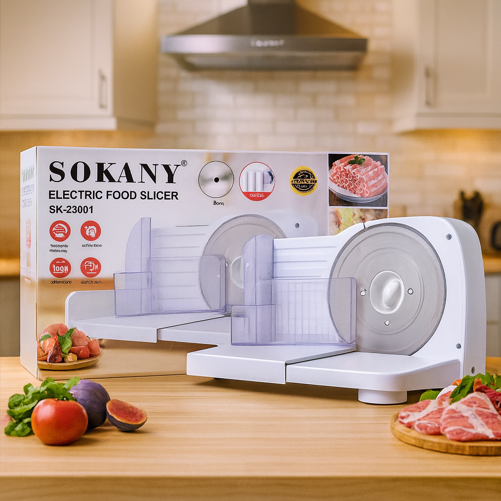 Електричний слайсер Sokany SK-23001 150Вт з регулюванням товщини та сталевим лезом 17 см