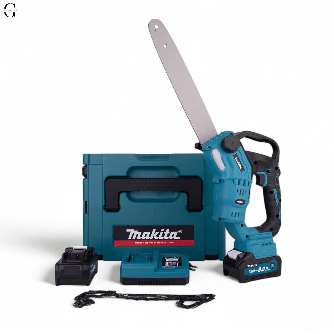Акумуляторна ланцюгова пилка MAKITA 36V, 6.0 А·рік, безщіткова, кейс, шина 12 дюймів 
