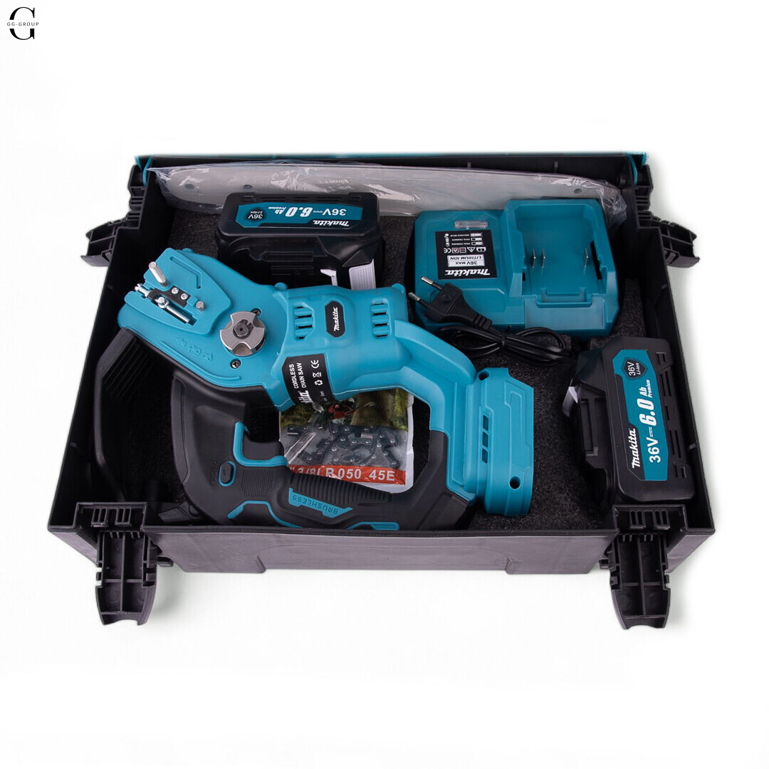 Акумуляторна ланцюгова пилка MAKITA 36V, 6.0 А·рік, безщіткова, кейс, шина 12 дюймів 