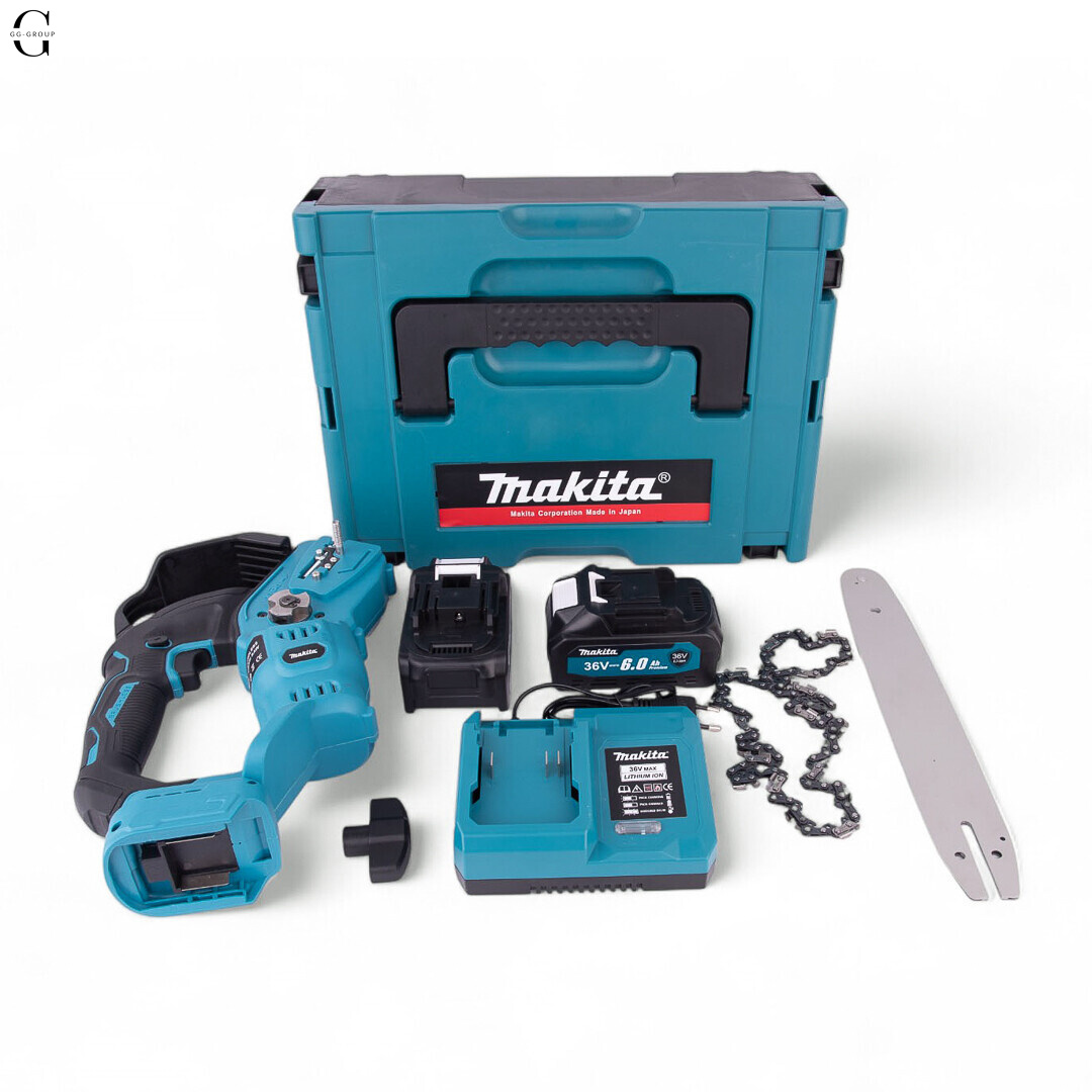 Акумуляторна ланцюгова пилка MAKITA 36V, 6.0 А·рік, безщіткова, кейс, шина 12 дюймів 