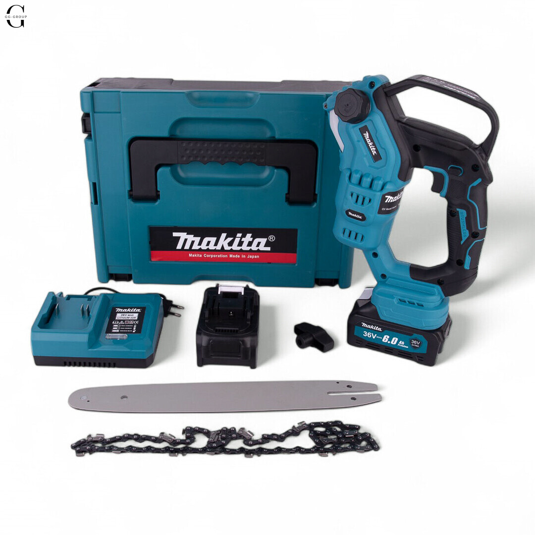 Акумуляторна ланцюгова пилка MAKITA 36V, 6.0 А·рік, безщіткова, кейс, шина 12 дюймів 