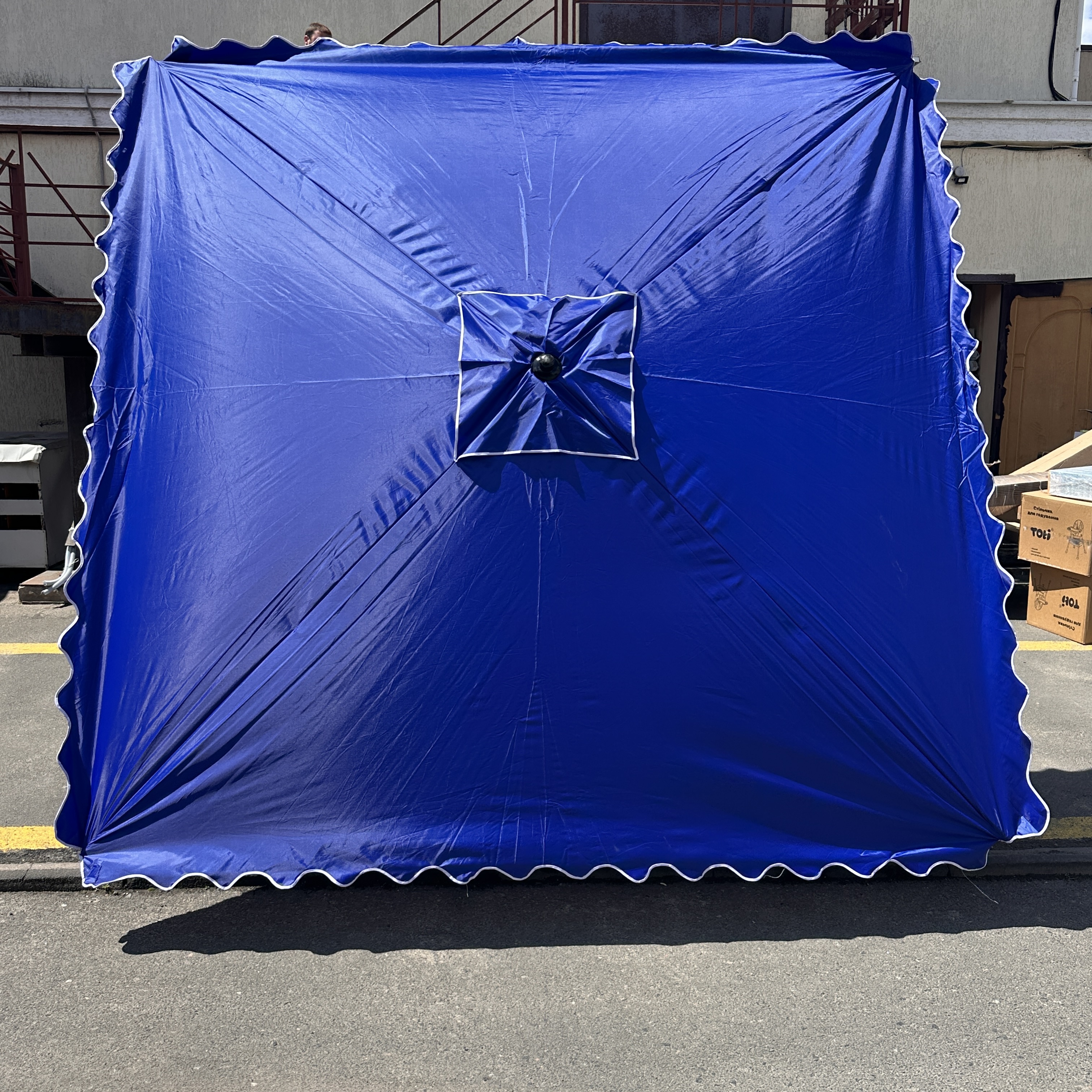 Торгова парасолька Munsen 3×3 м з вітровим клапаном і УФ-захистом, нейлон, Синя 