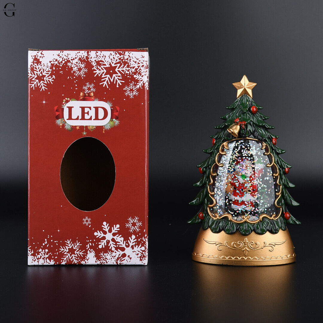 Рождественский LED ночник-ель с фигурками и блестками 14×8.5 см на батарейках AAA AT-D11S