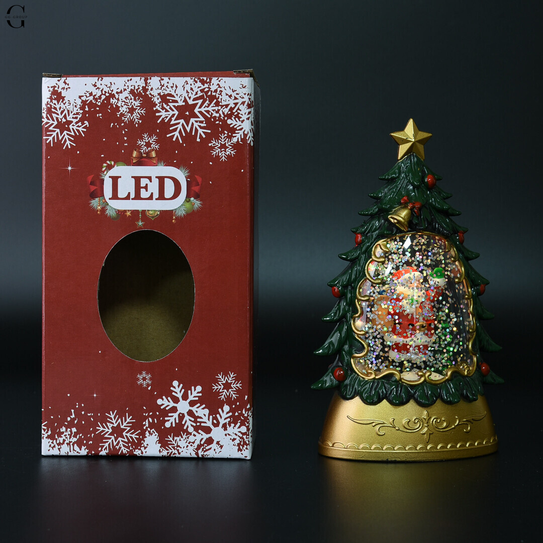 Рождественский LED ночник-ель с фигурками и блестками 14×8.5 см на батарейках AAA AT-D11S