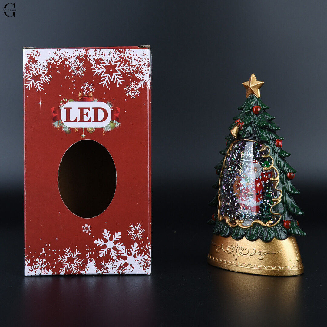 Рождественский LED ночник-ель с фигурками и блестками 14×8.5 см на батарейках AAA AT-D11S