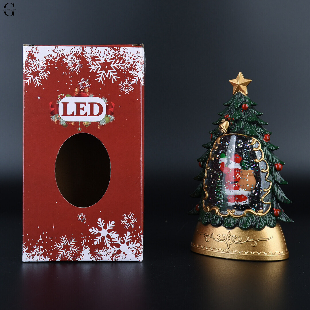 Рождественский LED ночник-ель с фигурками и блестками 14×8.5 см на батарейках AAA AT-D11S