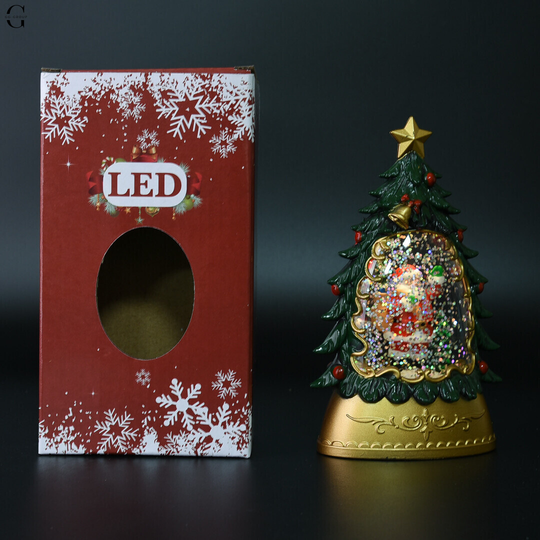Рождественский LED ночник-ель с фигурками и блестками 14×8.5 см на батарейках AAA AT-D11S