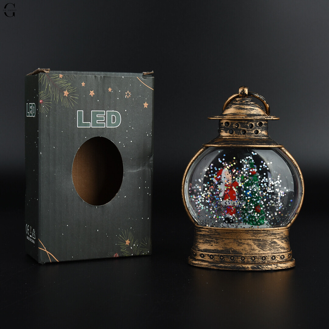 Рождественский LED-ночник-фонарь с блестками и фигурками 12.5×8.5 см на батарейках AG13 AT-D16S