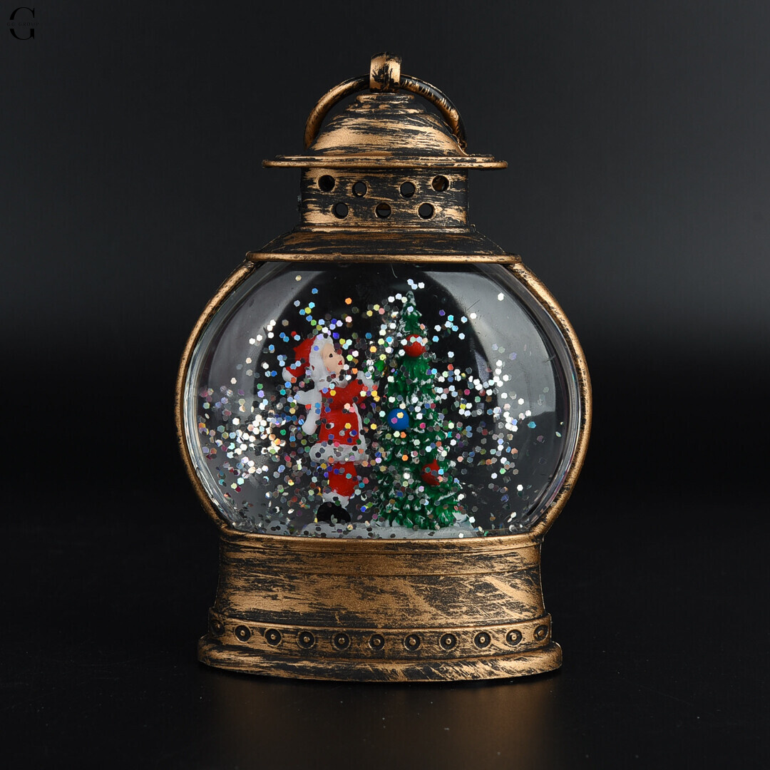Рождественский LED-ночник-фонарь с блестками и фигурками 12.5×8.5 см на батарейках AG13 AT-D16S