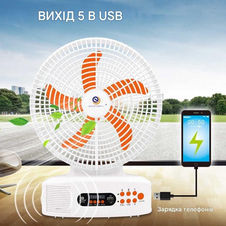 Вентилятор аккумуляторный 12″ EP-312 с солнечной панелью, Bluetooth, FM-радио и LED-подсветкой.