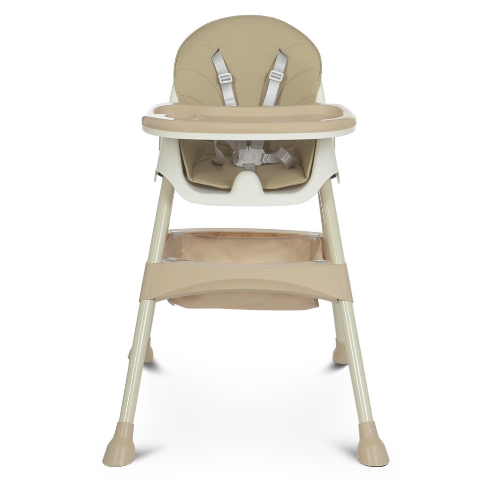 Стульчик для кормления M 4136-2 Beige, складной, экокожа, 5-точечные ремни, столик, корзина