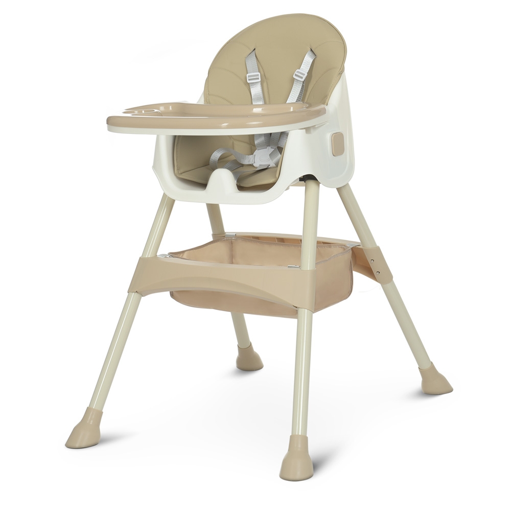 Стульчик для кормления M 4136-2 Beige, складной, экокожа, 5-точечные ремни, столик, корзина