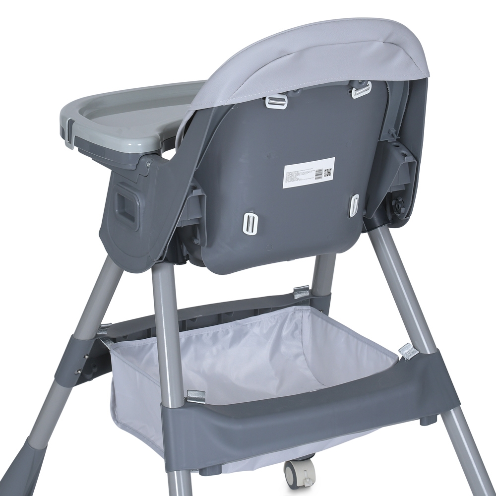 Стульчик для кормления BAMBI M 5722 Gray, регулируемый, съемный столик, 5-точечный ремень, колеса, экокожа