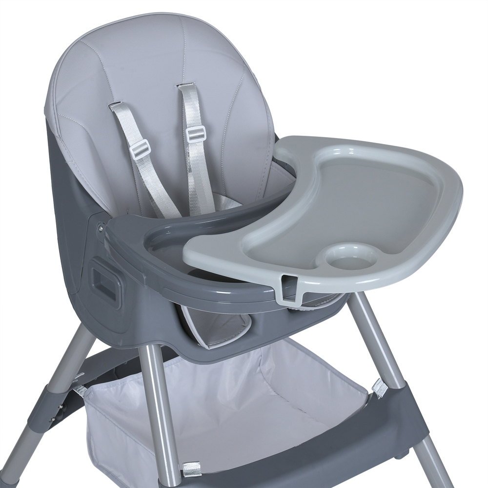 Стульчик для кормления BAMBI M 5722 Gray, регулируемый, съемный столик, 5-точечный ремень, колеса, экокожа