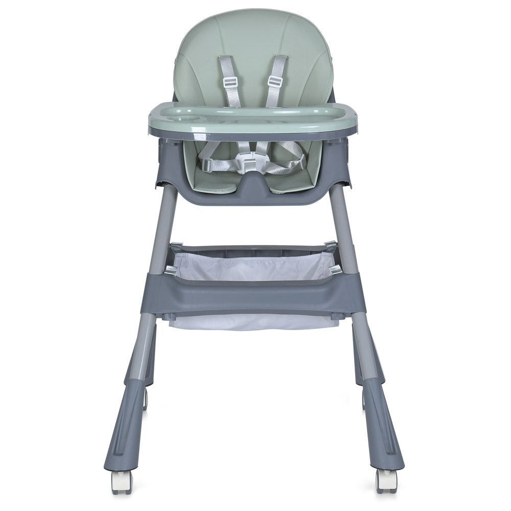 Стульчик для кормления BAMBI M 5722 Mint, регулируемый, съемный столик, 5-точечный ремень, колеса, экокожа