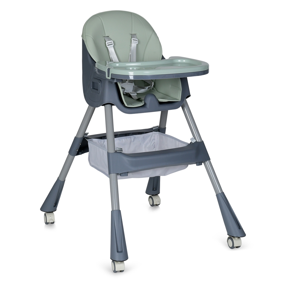 Стульчик для кормления BAMBI M 5722 Mint, регулируемый, съемный столик, 5-точечный ремень, колеса, экокожа