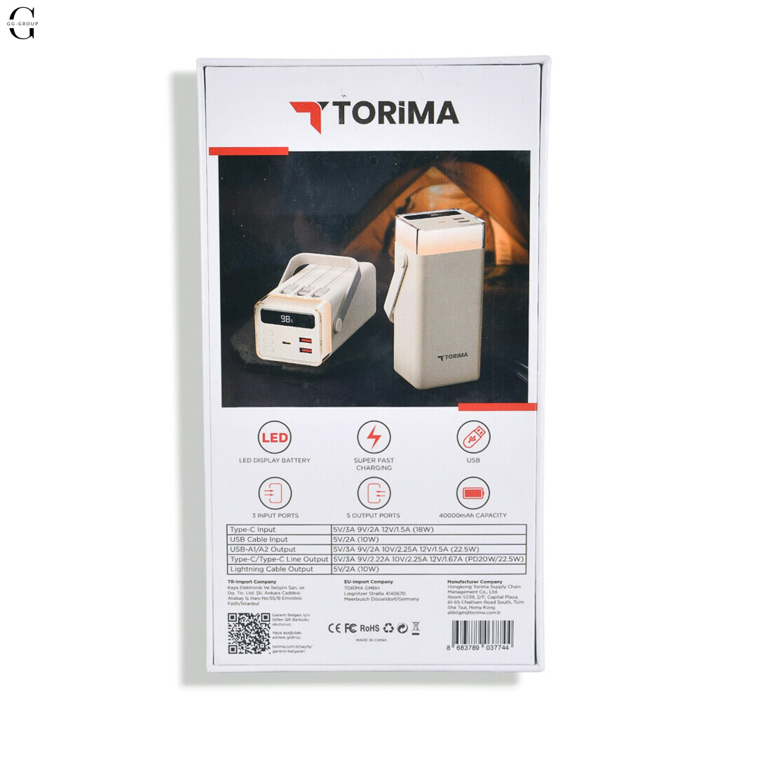 Power Bank Torima TRM-1041 40000mAh 22.5W Fast Charge з LED-дисплеєм та 5 виходами Білий