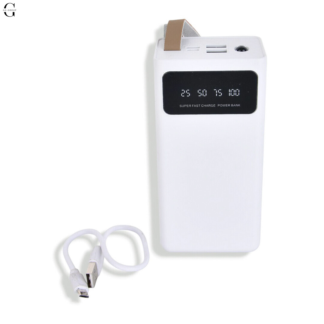 Power Bank Viaking 30000mAh з ліхтариком, 2×USB, Micro-USB та Type-C для смартфонів та гаджетів, Білий