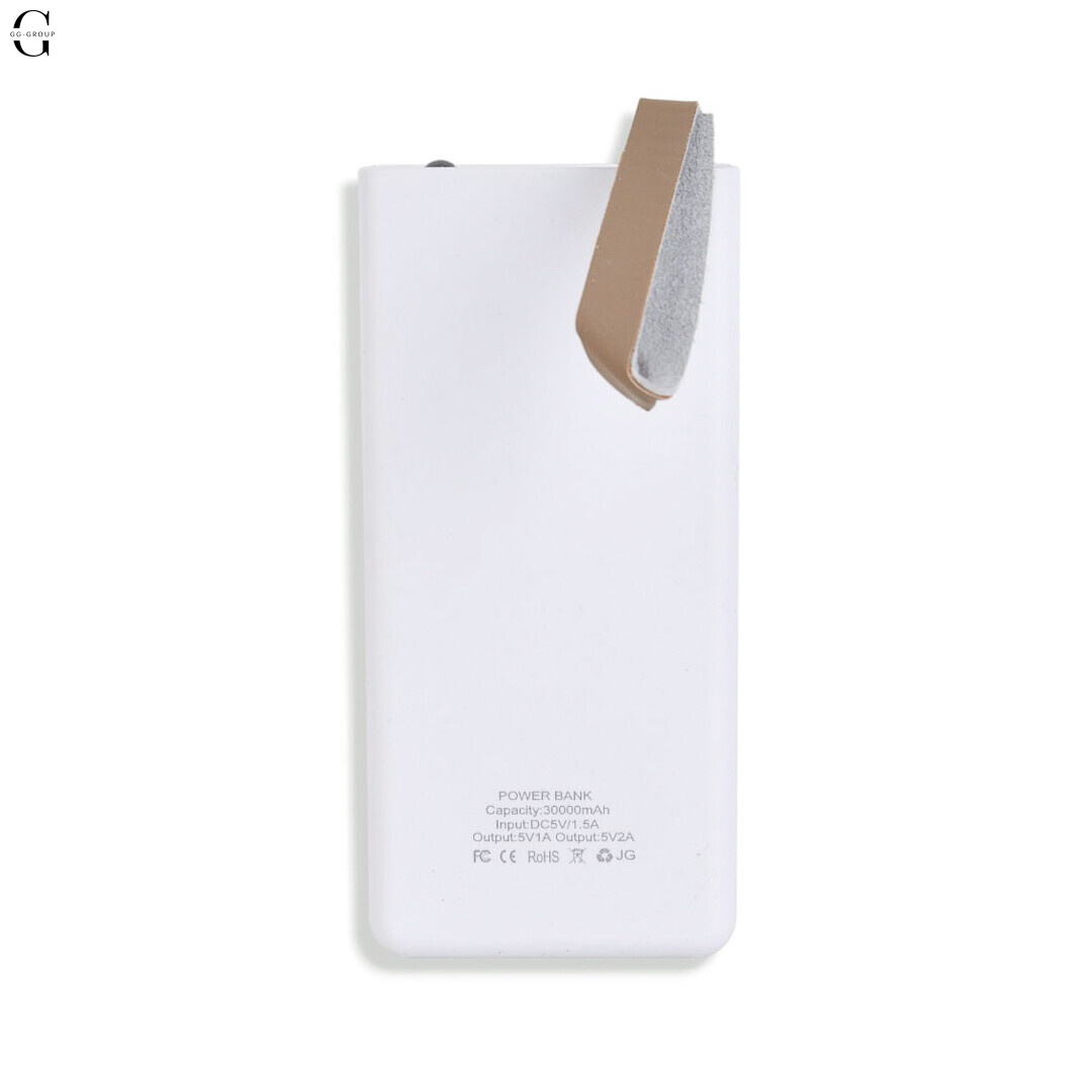 Power Bank Viaking 30000mAh з ліхтариком, 2×USB, Micro-USB та Type-C для смартфонів та гаджетів, Білий
