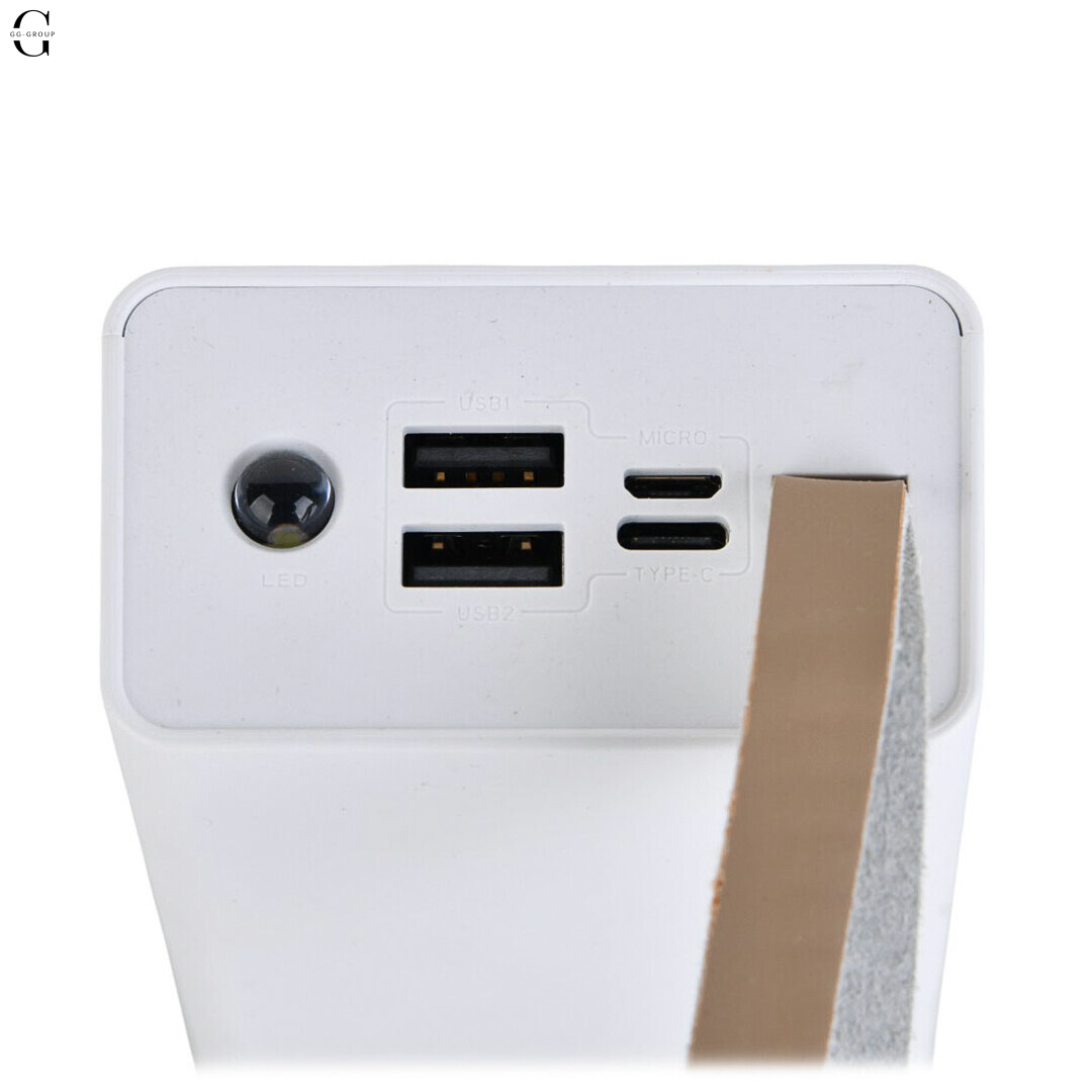 Power Bank Viaking 30000mAh з ліхтариком, 2×USB, Micro-USB та Type-C для смартфонів та гаджетів, Білий
