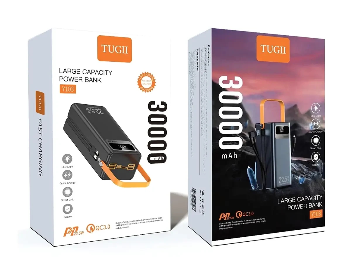Power bank   Повербанк TUGII-Y103 30000 мА·з LED-дисплеєм та вбудованими кабелями