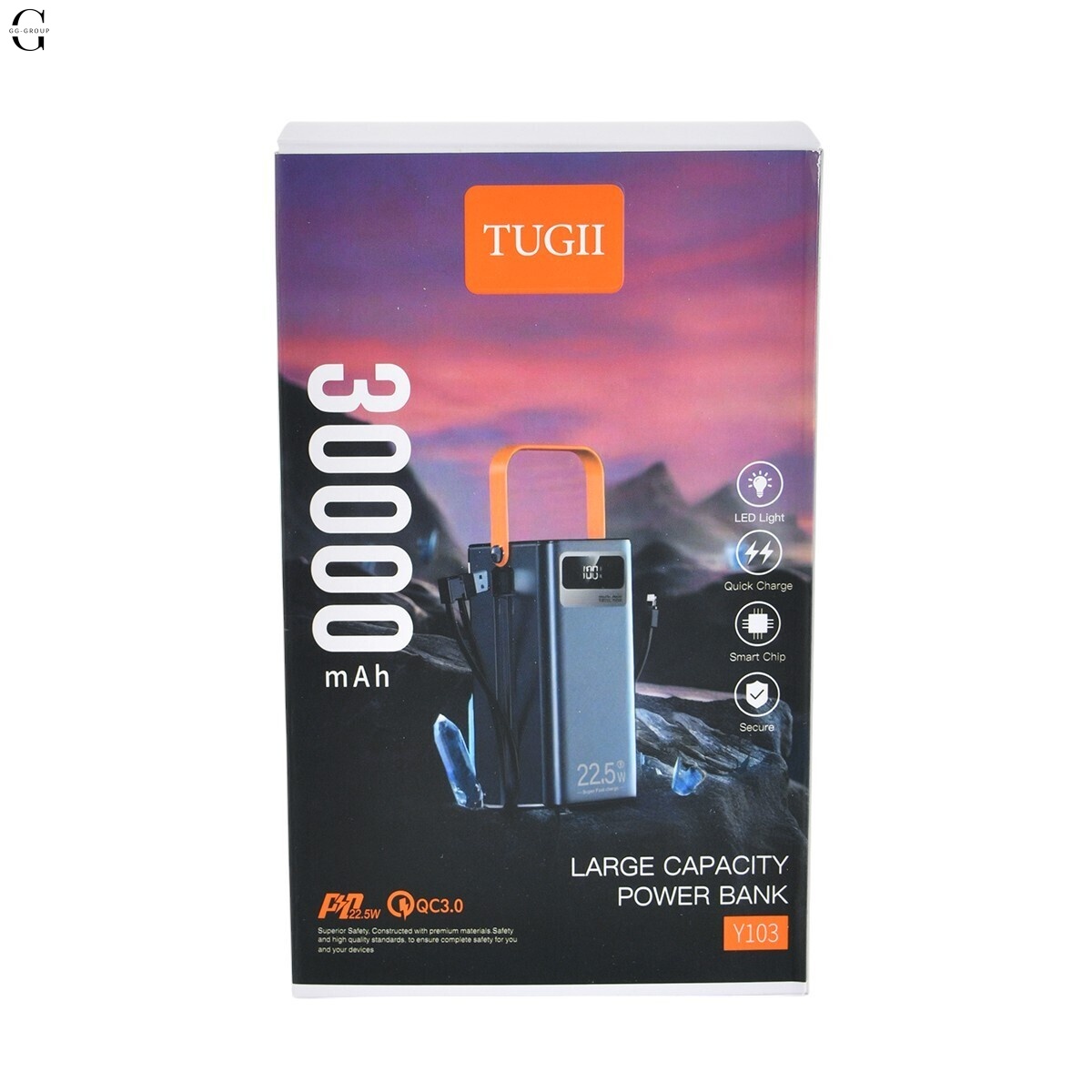 Power bank   Повербанк TUGII-Y103 30000 мА·з LED-дисплеєм та вбудованими кабелями